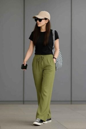 Olive Green Wide Leg Trouser