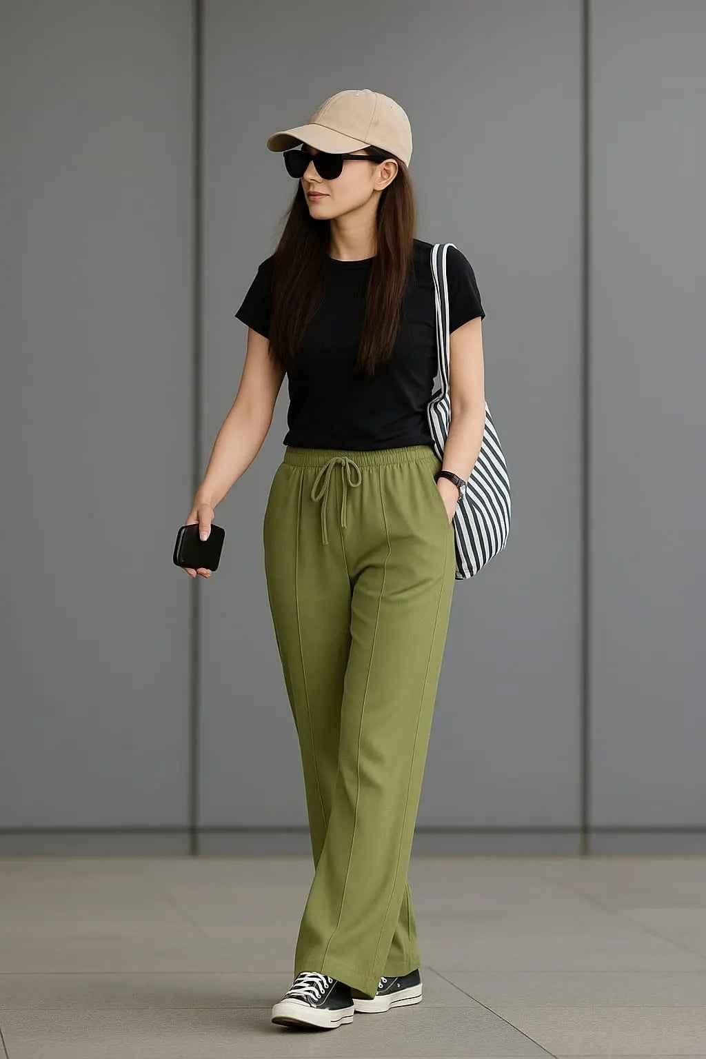 Olive Green Wide Leg Trouser